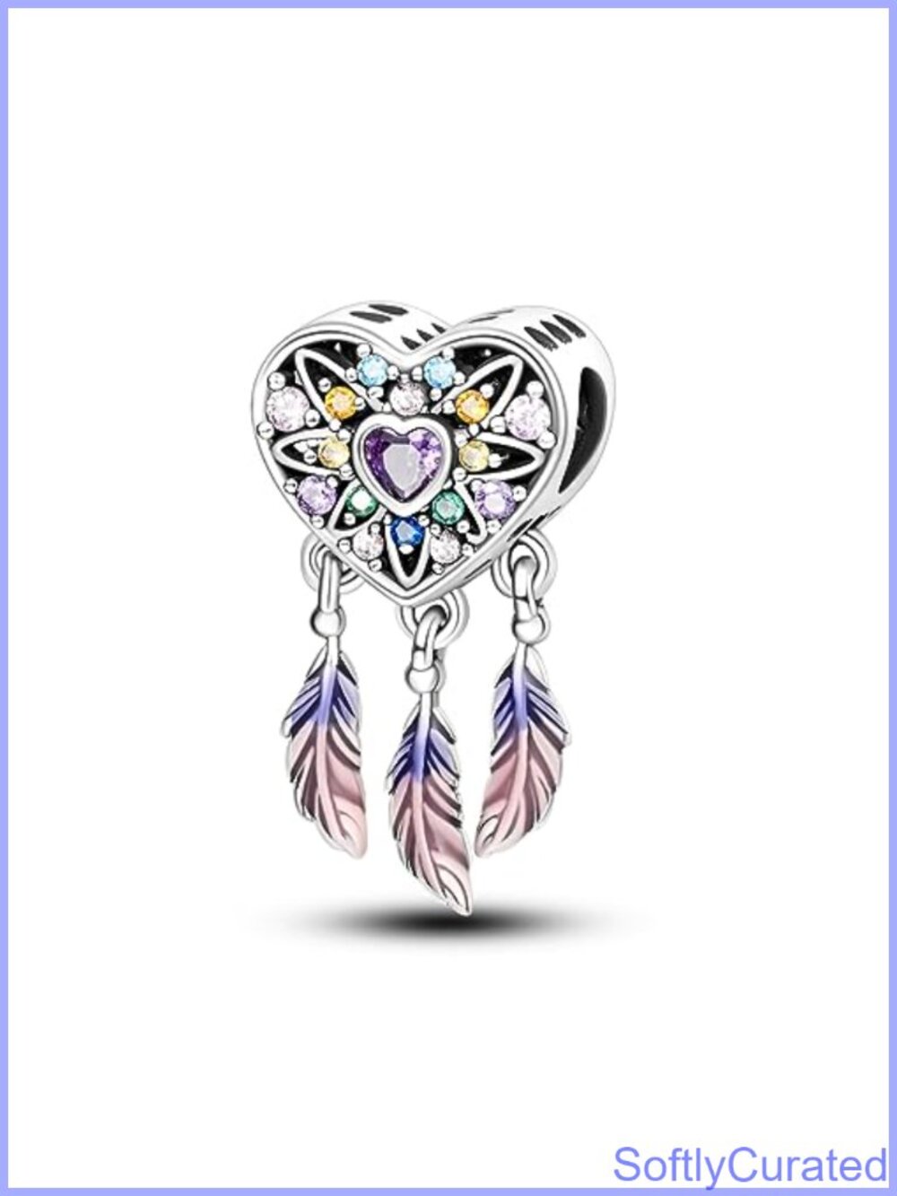 925 Sterling Silver Dream Catcher Heart Charm with Cubic Zirconia for Bracelets